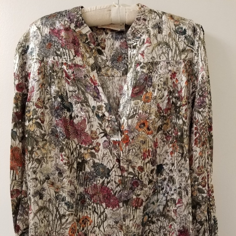TORY BURCH Silk Metallic Multi-color Floral Tunic